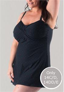 Multi Spot Twisted Front Swimdress with Padded Bra
